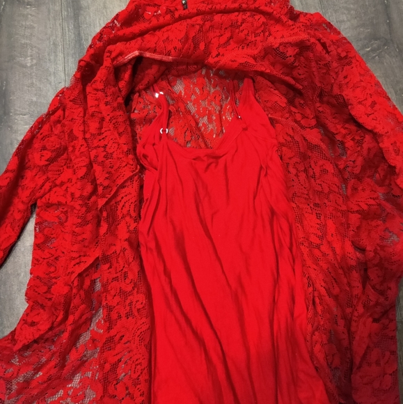Free People Hearts Delight Red Lace Long Sleeve Dress - Picture 9 of 9